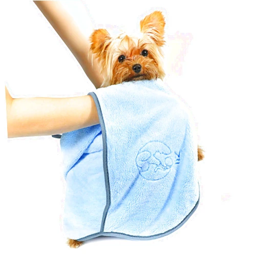 IIZ Dogs Towel, Small Dog Towels for Drying Dogs and Cats,AbsorbenTowel with Hand Pockets, Bath Quick Drying Towel for Small & Medium Pets (Blue)