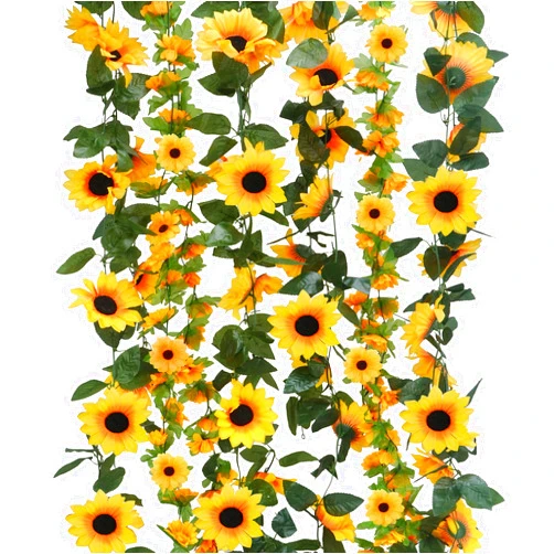 Zythrem 6 Pack Artificial Sunflower Garland, 7.22ft Silk Sunflower Vines Artificial Flowers Garland Hanging Sunflower Decor for Wedding Table Home Party Wall Decoration
