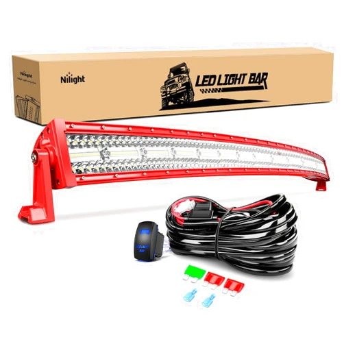 Nilight LED Light Bar 50Inch Triple Row Spot Flood Combo Lights Red Shell with Wiring Harness Kit for Fog Light Driving Light Work Light on Off-Road Truck SUV ATV UTV, 2 Years Warranty