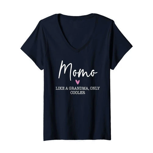 Momo Gifts For Birthday Simple Design Womens Momo Like A Grandma Only Cooler Heart Mother's Day Momo V-Neck T-Shirt