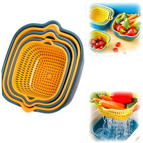 Generic 6 Pcs Vegetable Washing Basket with Bowl Strainer,2 in 1 Drain Colander Bowl Set,Double-layer StackableThickened Vegetable Drain Basin and Basket for Vegetable Washing