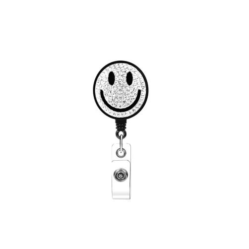Horee Badge Reel - Cute Badge Holder Retractable with ID Clip for Nurse Accessories for Work, Funny Badge Holder Reels with Swivel Alligator Clip (Bling Happy Face)
