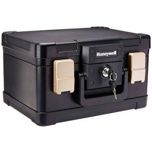 Honeywell Safes & Doorlocks Honeywell Safes & Door Locks - Fireproof & Waterproof Small Safe Box Chest for Home - Fits Folded Letter Size Documents - Strong ABS Plastic - Document Box with Key Lock System - 0.15 CU, Black, 1102