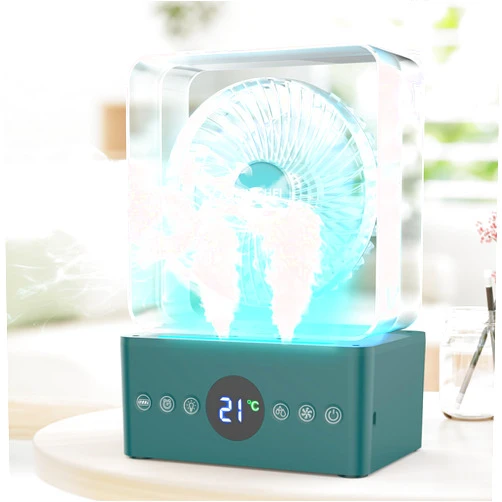 NEGHEI Portable Air Conditioner Fan,Camping Fan,Water-Cooled Fan,Misting Fan,Internal Battery,3 levels of speed,5 light Modes,Indoor Thermometer,1-8H Timer, Fan for Outdoor Bedroom Home Office Desktop