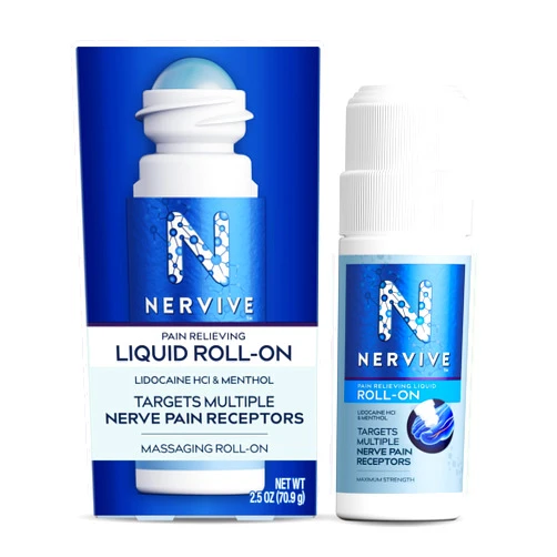 Nervive Pain Relieving Roll On Liquid, Max Strength No-Mess Topical Pain Reliever with Lidocaine and Menthol for Toes, Feet, Fingers, Hands, Legs & Arms, 2.5oz