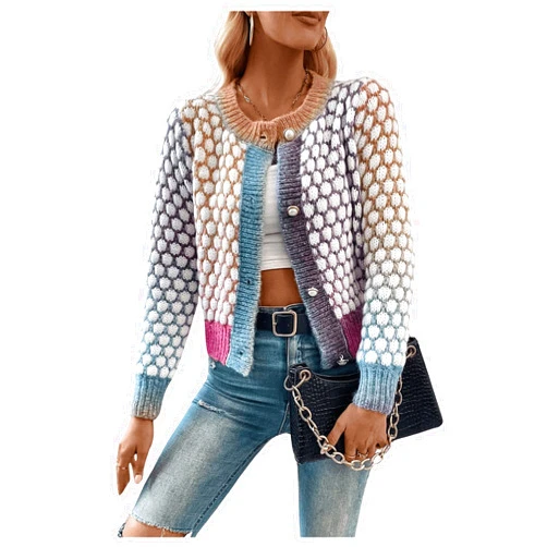 GORGLITTER Women's Button Up Colorful Cropped Cardigan Sweater Cute Long Sleeve Casual Knit Outwear