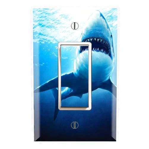 DecalSkin Graphics Wallplates - Great White Shark - Single Rocker/GFCI Outlet Wall Plate Cover