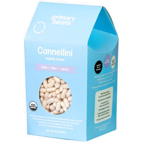 Primary Beans - New Harvest Organic Cannellini Dried Beans - Nutty, Silky, and Hearty - Pair w/Garlic, EVOO, & Parm - Versatile White Bean - Grown in Idaho, USA - Vegan & Vegetarian - 1lb