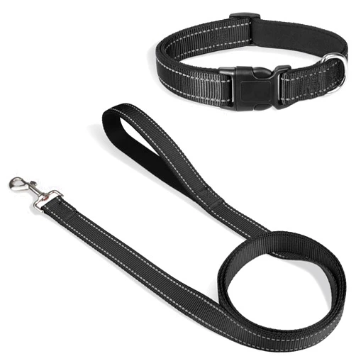 Joytale 12-16 inches Dog Collar and 6FT Leash, Reflective Soft Neoprene Padded Pet Collars and Leashes for Small Dog