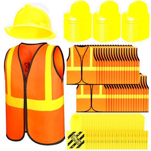 Hillban 108 Pcs Construction Vest for Kids Birthday Party Supplies Including 36 Tote Bags, 36 Construction Vests and Hats for Construction Theme Party Favor Costume Dressing up Decorations
