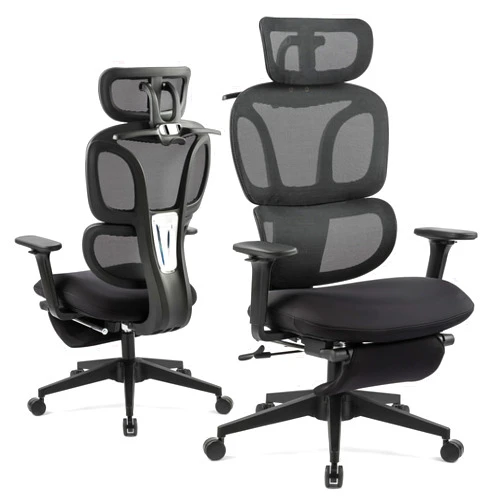 Kassipo Ergonomic Mesh Office Chair, High Back Desk Executive Computer Chair with Hanger, 3D Lumbar Support, Home Office Swivel Task Chair Adjustable Headrest and Footrest, Black