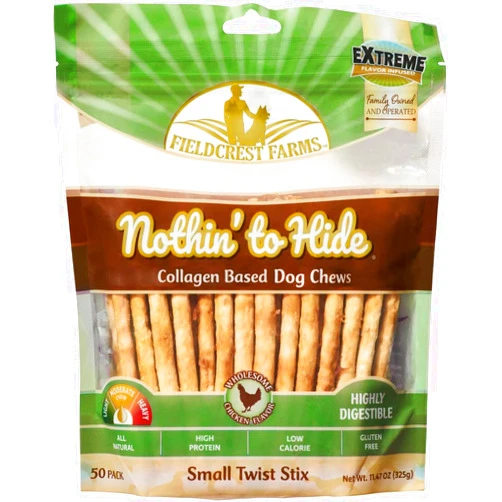 Fieldcrest Farms Nothing to Hide Natural Rawhide Alternative Small Twist Stix for Dogs -50 Pack - All Natural Easily Digestible Chews for All Breed Dogs - Great for Dental Health Plus Magnet