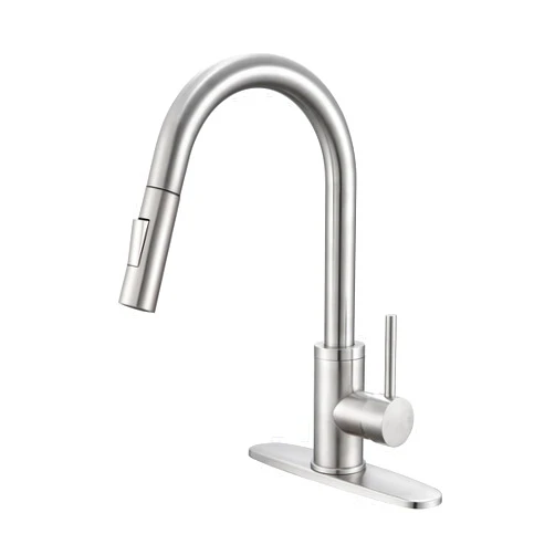 KPW Kitchen Sink Faucet with Sprayer Brushed Nickel Pull Down Kitchen Faucet High Arc Single Handle Stainless Steel 1 or 3 Hole, Kitchen Sink Faucets for Farmhouse Campervan Laundry RV