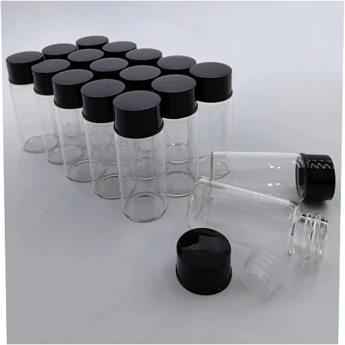 JWCBDY 20ml Clear Glass Vials with Screw Caps and Plastic Stoppers,Laboratory liquid sampling storage bottles, leak-proof bottles 15 pcs