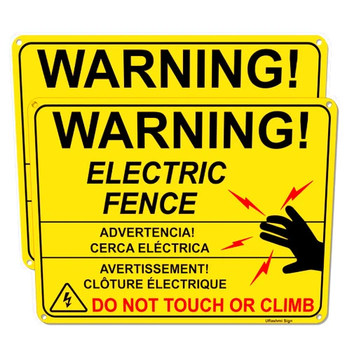 Uflashmi Electric Fence Warning Sign, Metal Electric Fence Signs, 10” x 7”, 2 Pack