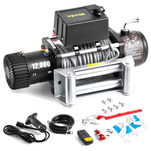 VEVOR Electric Winch, 12,000 lb, 12V DC Truck Winch with Φ0.36 in x 85 ft Steel Cable Roller Fairlead Wireless & Wired Remote Control, IP55 Waterproof for Towing Off-Road SUV Jeep Truck Trailer Boat