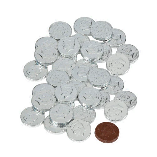 Fun Express Silver Chocolate Coins, 1 Pound, Approximately 75 Pieces, Great for Weddings, Birthdays and Parties