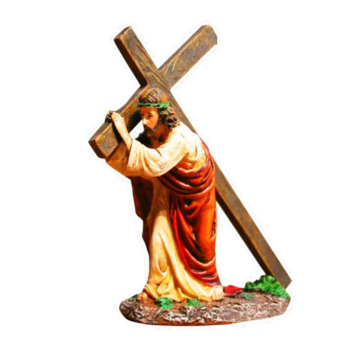Nanyaciv Jesus Cross Figure, Hand-Painted Jesus Ornament Church Decorations, Jesus Carrying Cross Resin Figurine, Religious Statues Christian Gift Collection Crafts for Easter Decoration