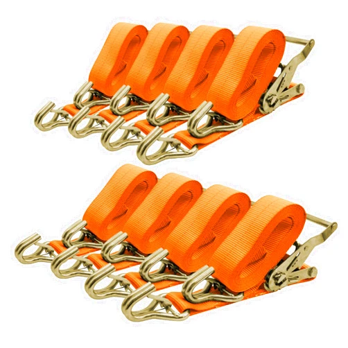 SALUINOKI 8Pack 2 inch Ratchet Straps Heavy Duty 15 ft J Hook with Anti-Loss Lock, 2 inch Tie Down Straps for Trucks, Cargo Straps Ratcheting 2 inch Orange