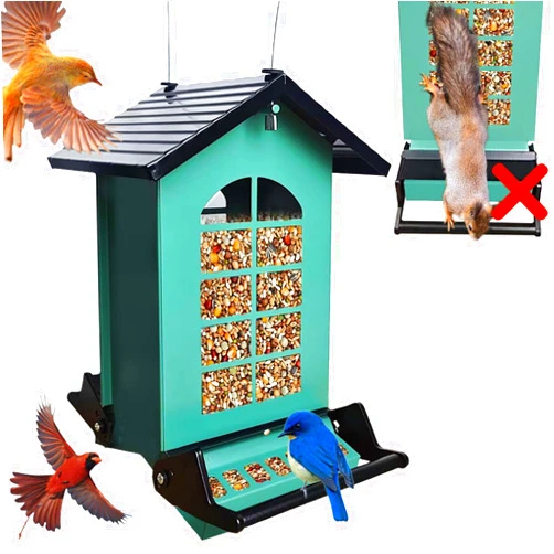 YLTIMER Bird Feeder Squirrel Proof, Hanging Metal Bird Feeders for Outdoors, 6LBS Large Capacity Weight-Activated Perches Wild Birdfeeder for Blue Jay, Cardinal, Garden