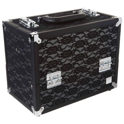 Caboodles Make Me Over 4 Tray Train Case, Cosmetic Storage Case & Organizer, Black Lace, 3.5 Lb