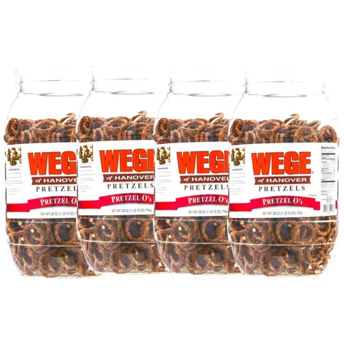 Wege Of Hanover Wege Circle Pretzel O's, Round Salted Pretzels, FOUR 28 Oz. Barrels