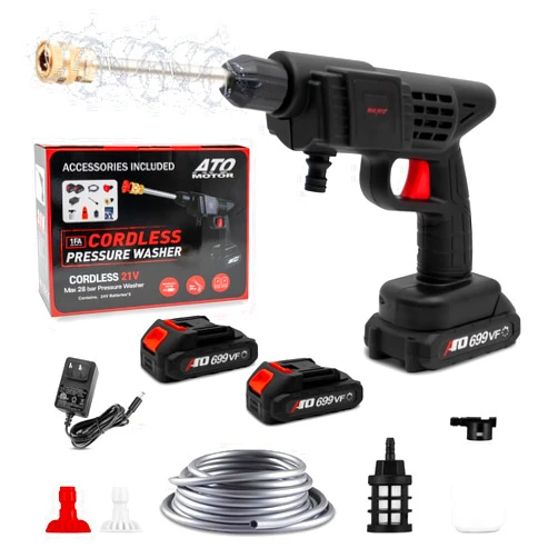 Generic Cordless Pressure Washer, 24000rpm Portable Power Cleaner with 2 Rechargeable 24V Batteries 12-in-1 Nozzle, Handheld High-Pressure Car Washer Gun for Car/Home/Road Power Washers, Includes Charger