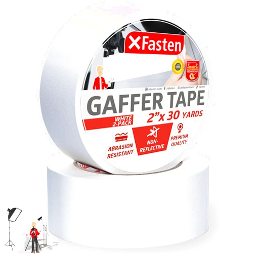 XFasten White Gaffers Tape 2 Inch x 30 Yards (2-Pack 180ft) Residue-Free White Gaffer Tape 2 Inch Non-Reflective Matte White Gaff Tape, Gaffers Tape White Wall Tape for Cords, Photography