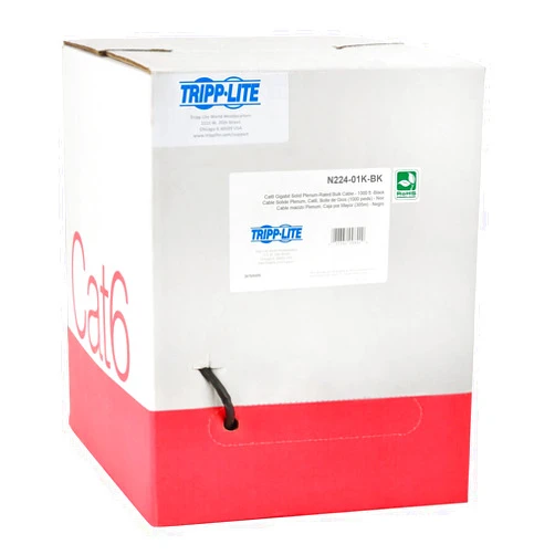 TRIPP LITE Cat6 Bulk Solid-Core Cable, Plenum-Rated PVC (CMP), Gigabit, Black, 1000' (N224-01K-BK)