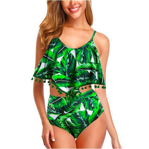 Kcocoo Women's Two Piece Swimsuit Ruffled Flouce Tankini Tops with Shorts Printed Tummy Control Bathing Suits Summer Swimwear