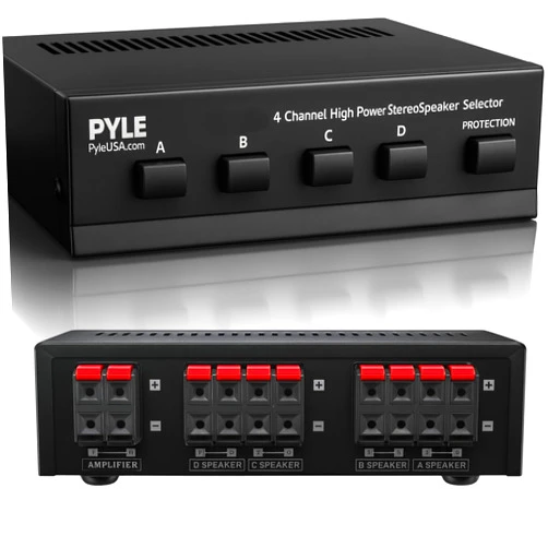 Pyle Premium New and Improved 4 Zone Channel Speaker Switch Selector Switch Box Hub Distribution Box for Multi Channel High Powered Stereo Amplifier A/B/C/D Switches | 4 Pairs Of speakers - Pyle (PSS4), Black