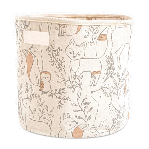 Crane Baby Fabric Round Nursery Storage Basket, Toy Storage, Woodland Nursery Decor, 13