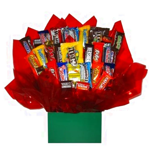 So Sweet of You Chocolate Candy bouquet in a Hunter Green gift box