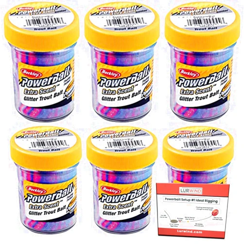 Lurwind Berkley PowerBait Captain America Glitter Trout Dough Bait Bundle - 6-Pack with Rigging Guide - Versatile Floating Trout Nibble for Freshwater & Saltwater - Trout Fishing Baits & Attractant