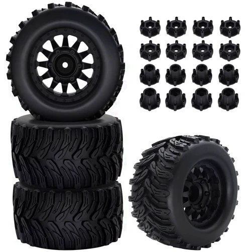 GLOBACT RC Truck Tires 12mm/14mm Hex RC Wheels and Tires with Foam Inserts for 1/10 Scale Arrma Granite Axial Losi Redcat Rc4wd RC Monster Truck ​Buggy (4 Pcs)