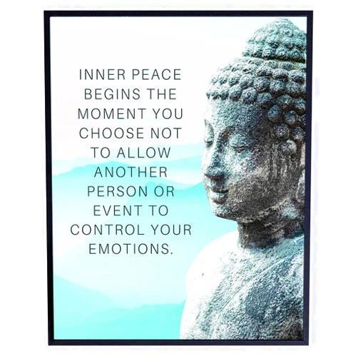 YELLOWBIRD ART & DESIGN Buddhism Buddha Statue Art Print - Inspirational Motivational Zen Quote Wall Decor for Bathroom, Home, Apartment, Spa, Yoga or Meditation Room - Unique Gift for New Age Fan Women - 8x10 Blue Picture