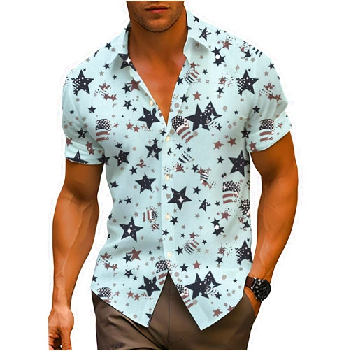 NUOHUX Mens Hawaii USA American Flag Linen Shirts Short Sleeve Button Down Up Beach Shirt Cool Graphic for Guys