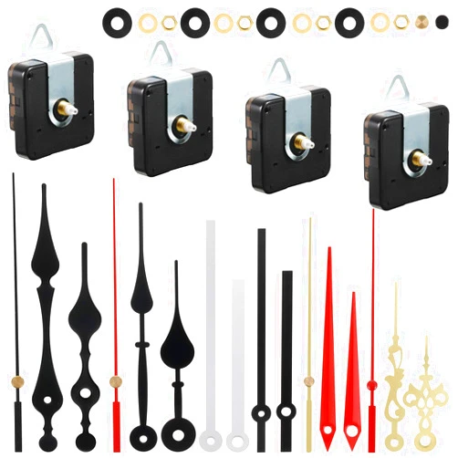 Outus 4 Pieces Quartz DIY Wall Clock Movement Mechanism Battery Operated Clock Motor Kit with 6 Sets of Hands (0.5 Inch/ 13 mm, Red, White, Black, Gold)