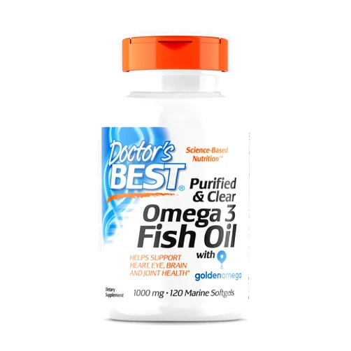 Doctor's Best Purified & Clear Omega 3Fish Oil, No Reflux, Supports Heart, Eyes, Brain & Joint Health, 120 Count (Pack of 1)