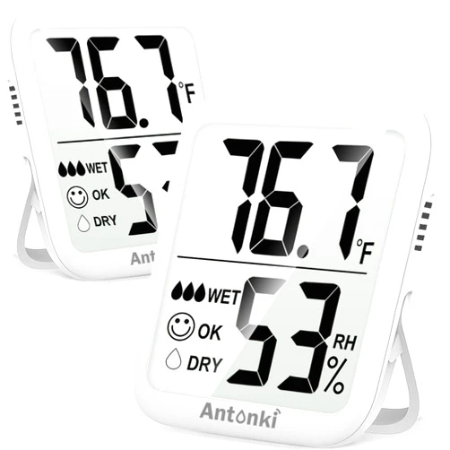 Antonki Room Thermometer Indoor Hygrometer, Humidity Gauge, Humidity Meter, Digital Temperature and Humidity Monitors for Home, Baby Room, Terrarium, Incubator, Greenhouse - 2 Pack