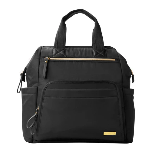 Skip Hop Diaper Bag Backpack: Mainframe Large Capacity Wide Open Structure with Changing Pad & Stroller Attachement, Black with Gold Trim