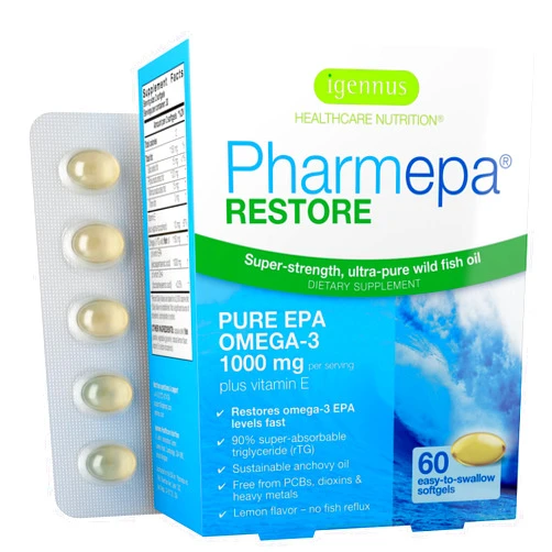 Igennus Healthcare Nutrition Igennus Pharmepa Restore, 1000mg Pure EPA Fish Oil, High Absorption rTG Omega-3, IFOS Certified, Triple Strength, Wild & Sustainable, Lemon Flavor, 1-Month Supply, 60 Softgels