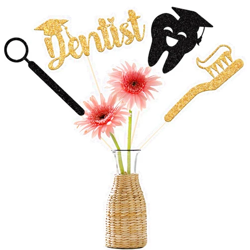 Four Ever Sweet Congrats Dentist Centerpiece Sticks, Dentist Graduation centerpieces, Class of 2025 Graduation Table Decor Graduation Party 12 Pieces Gold & Black