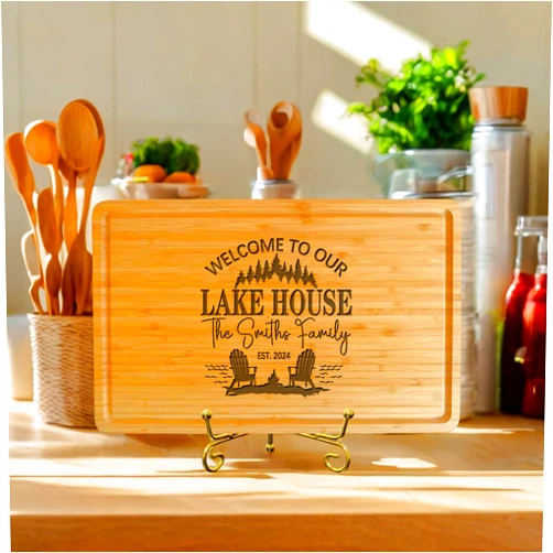 VUZUCOSH Personalized Cutting Board, Custom Bamboo Engraved Cheese Board, Custom Cutting Boards Wood Engraved, Custom Lake House Sign, Personalized Gifts for Wedding, Anniversary, Housewarming, Christmas