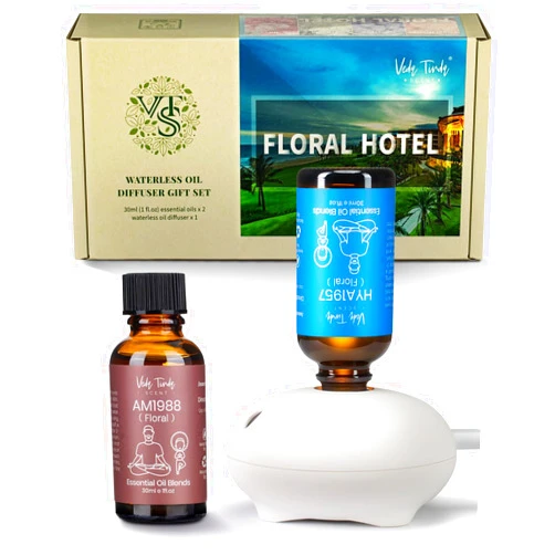 VEDA TINDA SCENT Hotel Diffuser Oil with Waterless Diffuser, Hotel Scent Essential Oil Gift Set for Women Mom Couples Friend (1 fl.oz Floral Hotel Scent Diffuser Oil x 2 & Aromatherapy Diffuser)