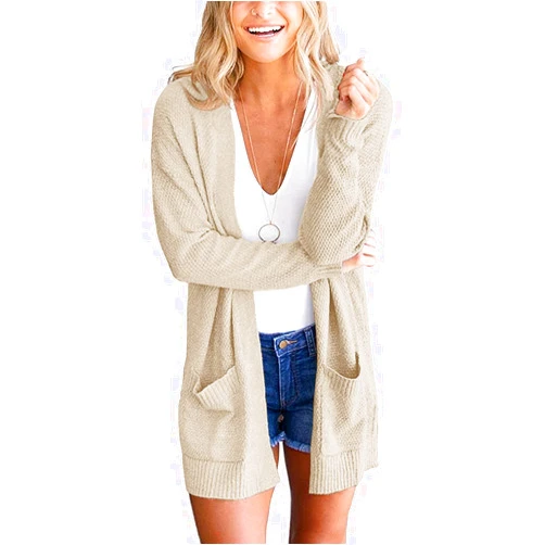MEROKEETY Women's 2025 Long Sleeve Waffle Knit Cardigan Open Front Cozy Sweater Coat with Pockets