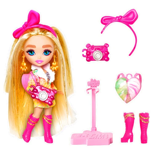 Barbie Extra Fly Minis Travel Doll, Safari Look with Super Long Brunette Hair in Animal-Print Outfit & Accessories, 5.5-inch
