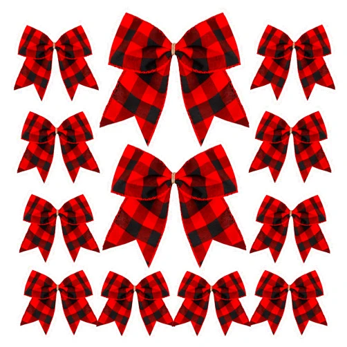 Hiagkmet 12 pcs Black Red Black Plaid Christmas Bows Ornaments, 6 Inch Christmas Wreaths Bows Xmas Tree Bows Ornaments for Garland Wedding Holiday Party Christmas Tree Decorations