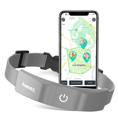 Aweec GPS Wireless Dog Fence with Free App, Electric Fence System with Training Collar, Portable Fence for Outdoor Use, Rechargeable Waterproof Flexiable Collar, Adjustable for Large Medium Dogs (Gray)
