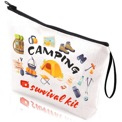 Creakraft Gift for Camping Lovers Camping Survival Kit Makeup Bag Zipper Cosmetic Bag Camper Present Camp Gifts for Women Girl Stuff